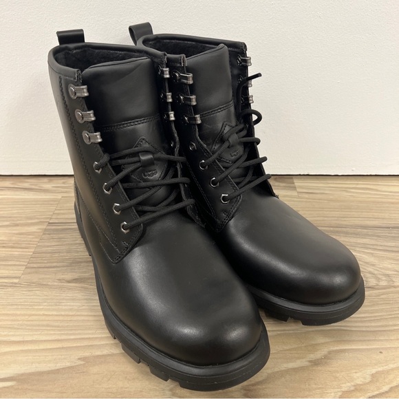 UGG KIRKSON BLACK LEATHER SHEEPSKIN MEN'S BOOTS US SIZE 9 1120992 $210 NWOB - Picture 4 of 8